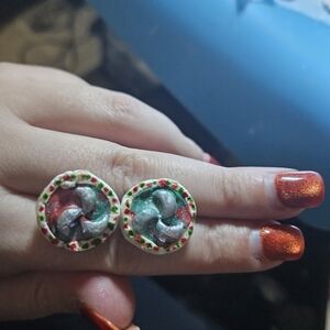 Festive Silver and Red Stud Earrings For Christmas